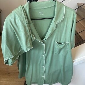 Green Button-Up Shorts Pajama Set